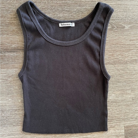Reformation Black Fitted Crop Tank Top - Picture 1 of 8